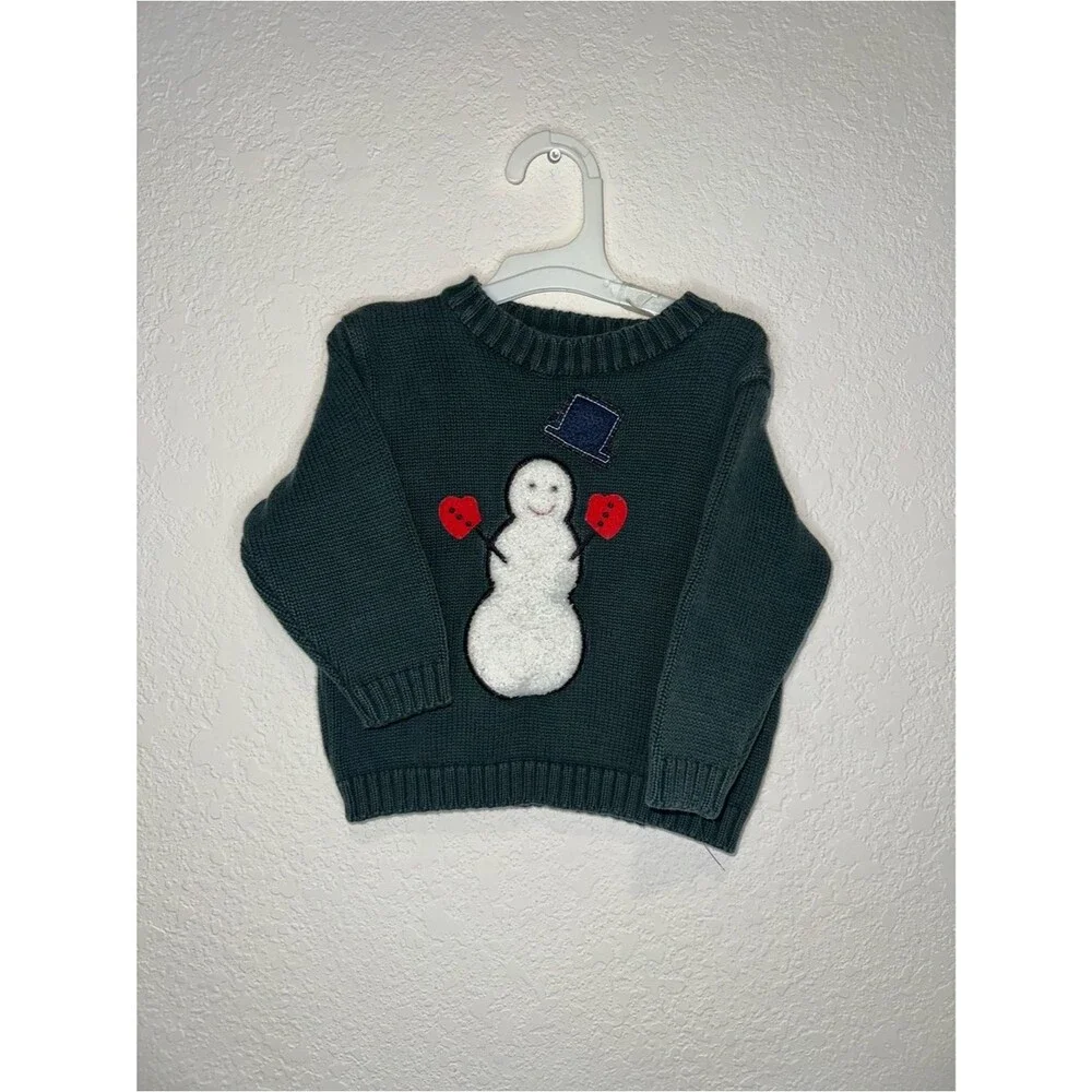 Vintage 99 Tag Dark Green Snowman Winter Sweater. Baby Gap. Size 12-18 mos.